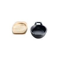 ALLGRILL Gusseisenpfännchen oval mit 2 Griffen Ø 21 x 15,5 cm und Holzuntersetzer